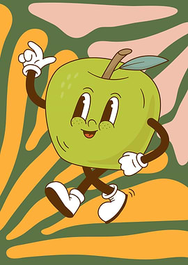Retro Cartoon Apple Character Illustration
