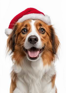 Kooikerhondje Dog with Santa Hat Portrait