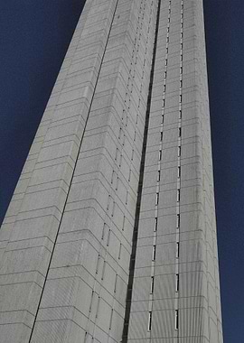 Retro Brutalist Concrete Skyscraper Against Blue Sky - Plattenbau