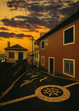 Coastal Town Street at Sunset, Madeira