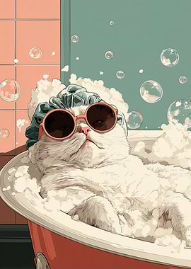 Bathtub Royalty – Retro Cat Relaxing in Style