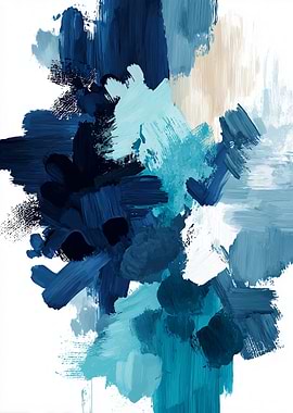 Abstract Blue Brushstroke Painting