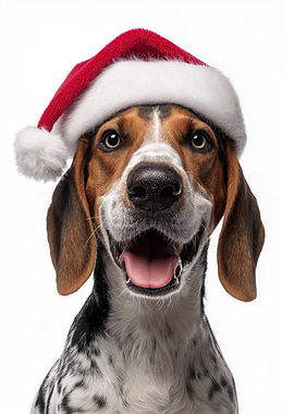 Treeing Walker Coonhound Dog with Santa Hat