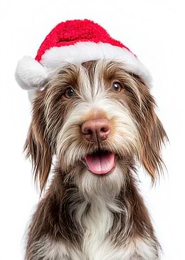 Petit Basset Griffon Vendéen Dog with Santa Hat Portrait
