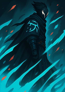 Mysterious hooded figure in blue