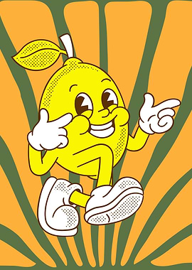 Cartoon Lemon Character with Retro Style