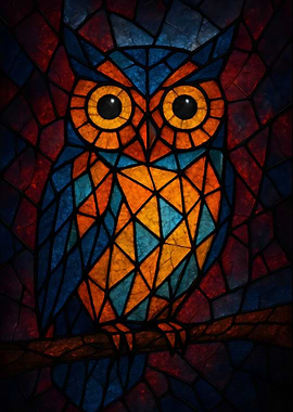 Geometric Stained Glass Owl