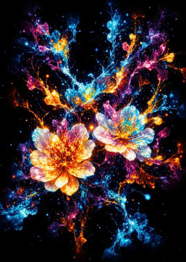 Cosmic Flowers on Black Background
