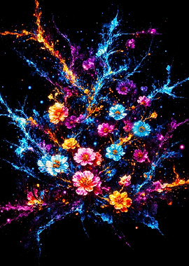 Cosmic Floral Burst on Black