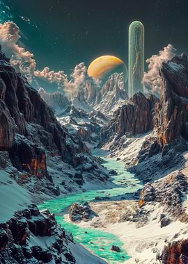 Alien Landscape with River and Planet