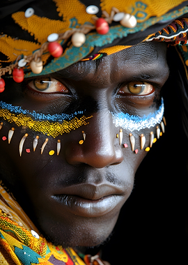African Man with Face Paint Portrait