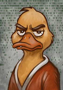 Grumpy Duck with Binary Code Background