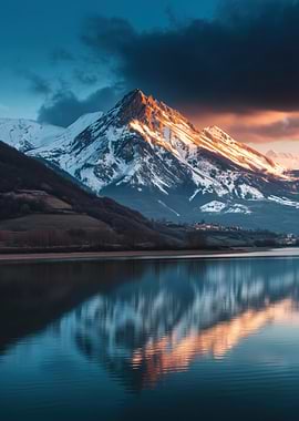 Snowy Mountain Reflection in Lake