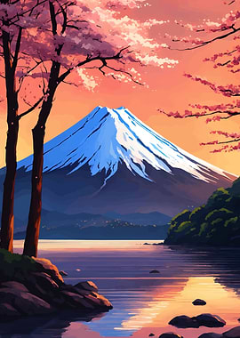 Mount Fuji Cherry Blossom Landscape