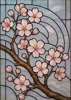Stained Glass Cherry Blossom Branch