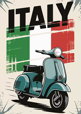 Italy Scooter Vintage Travel Poster