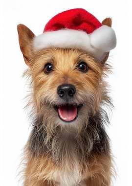 Australian Terrier Dog with Santa Hat