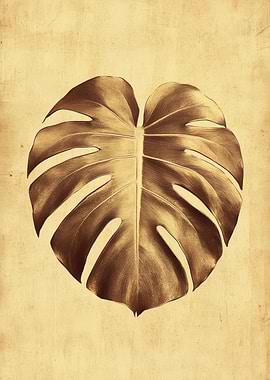 Monstera Leaf Sepia | Antique Style Botanical Poster