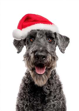 Kerry Blue Terrier Dog with Santa hat on white