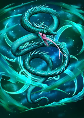 Teal Green Snake with Magic Aura