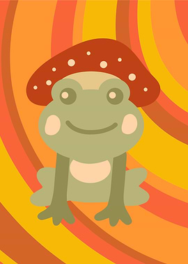 Frog with Mushroom Hat Illustration