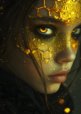 Golden Honeycomb Mask Portrait