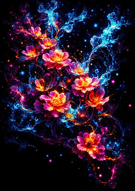 Cosmic Flowers on Black Background