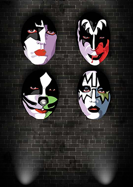 KISS Band Masks on Brick Wall