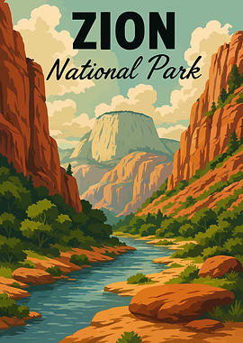 Zion National Park Landscape Illustration