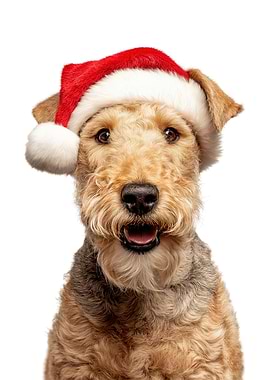 Lakeland Terrier Dog with Santa Hat