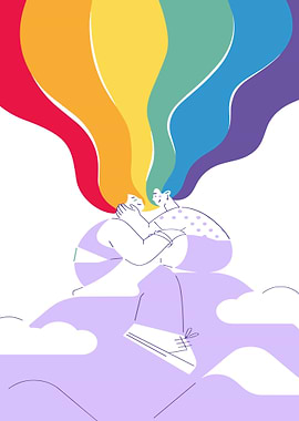 LGBTQ+ Couple Hugging with Rainbow Hair