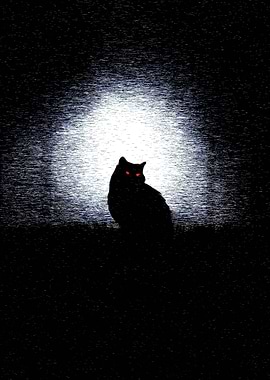 Silhouette of a Cat with Red Eyes