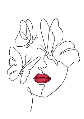 Face with Butterflies Line Art