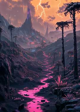 Fantasy Landscape with Pink River
