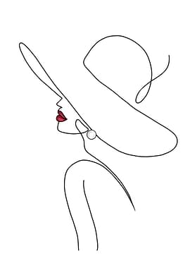 Woman Line Art with Hat