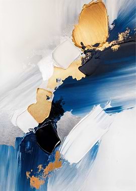 Oceanic Elegance Abstract - Blue & Gold Textured Impasto Painting for Modern Luxury Spaces