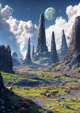 Alien Landscape with Tall Rock Formations