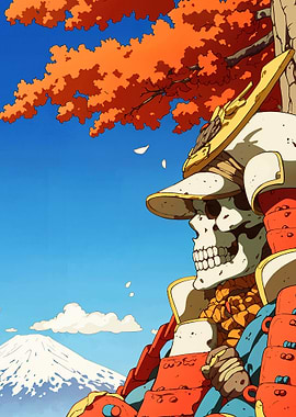 Samurai Skeleton Under Autumn Tree