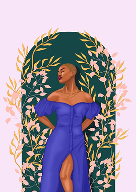 Blue Dress under Floral Arch