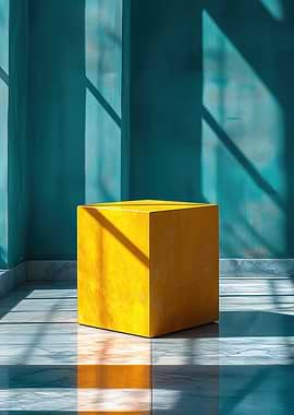 Yellow Cube in Teal Room