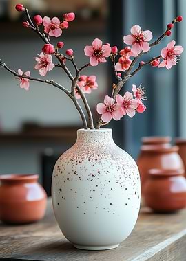 Cherry Blossoms in Vase Still Life