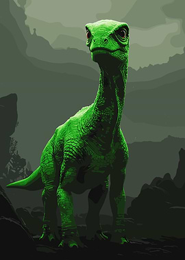 Green Dinosaur in Dark Desert
