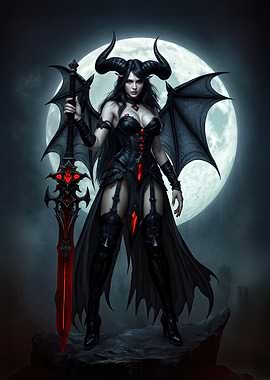 Demon Woman with Sword and Wings