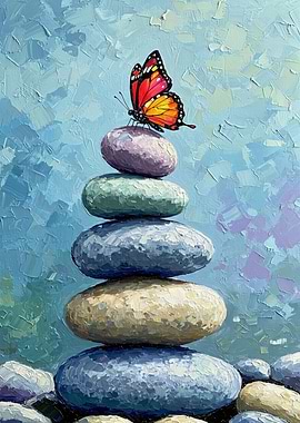 Butterfly on Stacked Stones Painting