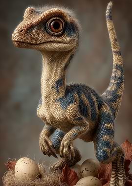 Cute Baby Dinosaur with Eggs