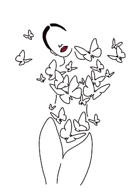 Woman with Butterflies Line Art