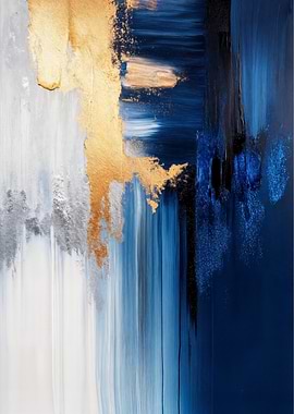 Modern Blue Gold Silver Abstract Painting - Handmade Impasto Art Textured Canvas Wall Decor