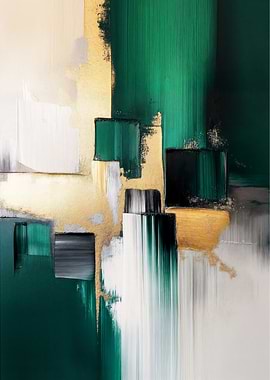 Emerald & Gold Impasto Abstract Painting – Handmade Textured Wall Art for Modern Luxury Interiors