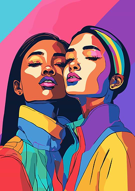 Two Women Portrait in Pop Art Style