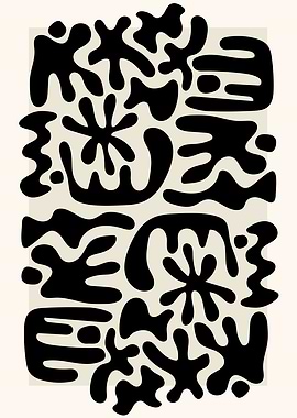 Abstract Black Shapes on Beige Background